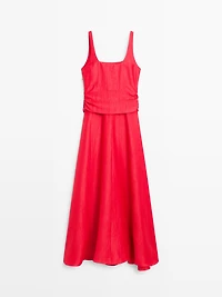 Linen blend double-layer midi dress