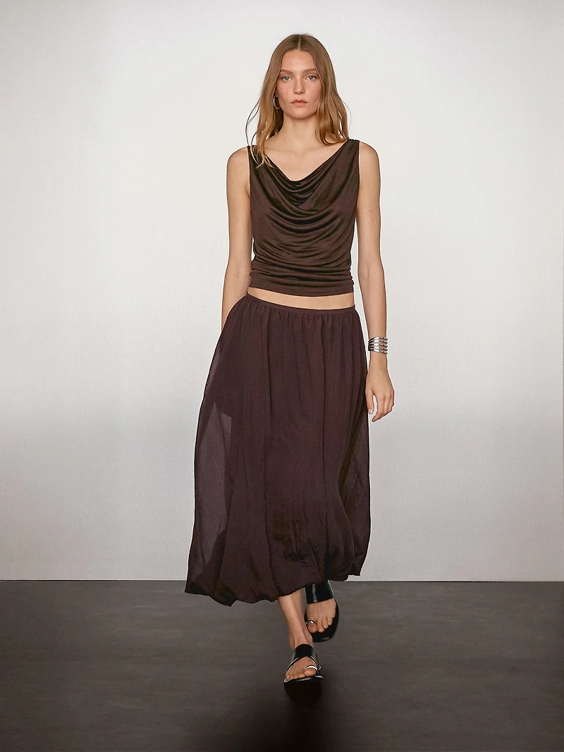Pleated balloon midi skirt