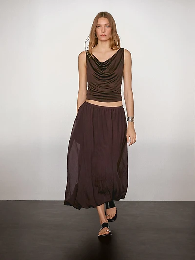 Pleated balloon midi skirt