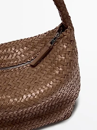 Nappa leather woven bucket bag