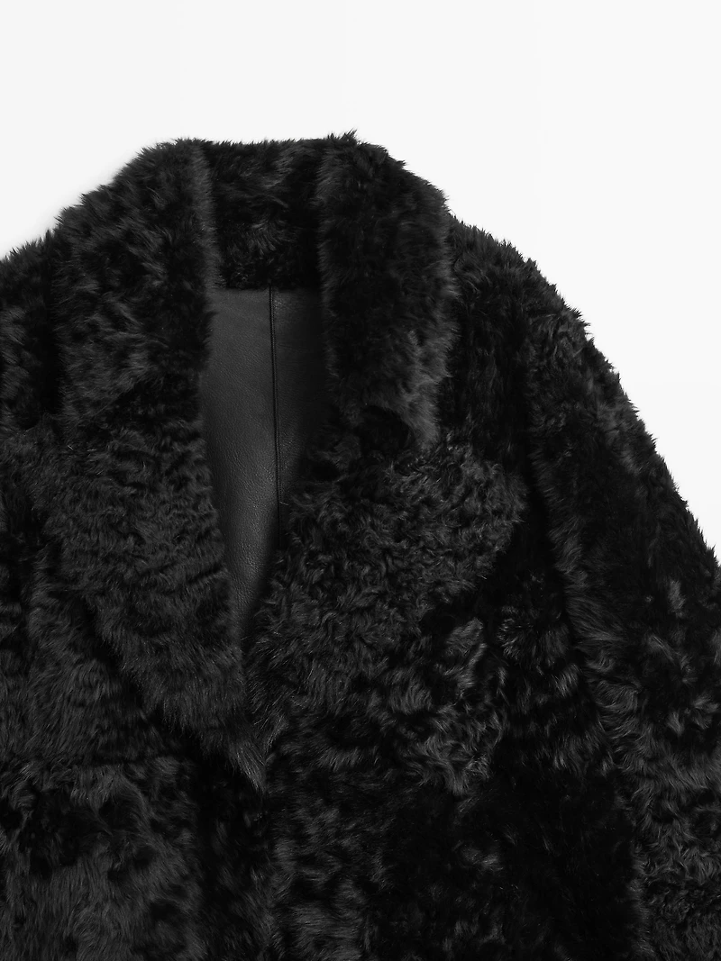 Sheepskin leather coat with lapel collar - STUDIO