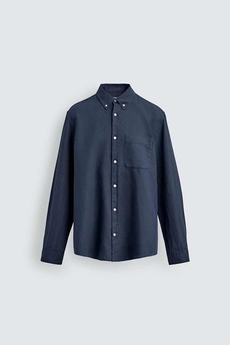 REGULAR FIT LINEN - COTTON SHIRT