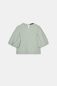 CHECKED BALLOON SLEEVE TOP