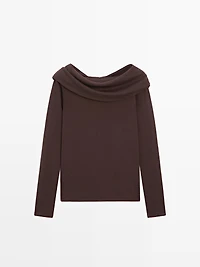 Knit wool blend off-the-shoulder sweater