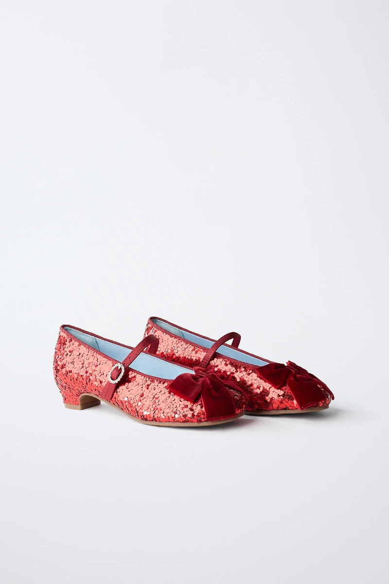 SEQUIN BOW HEELED SHOES