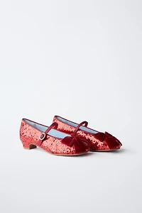 SEQUIN BOW HEELED SHOES