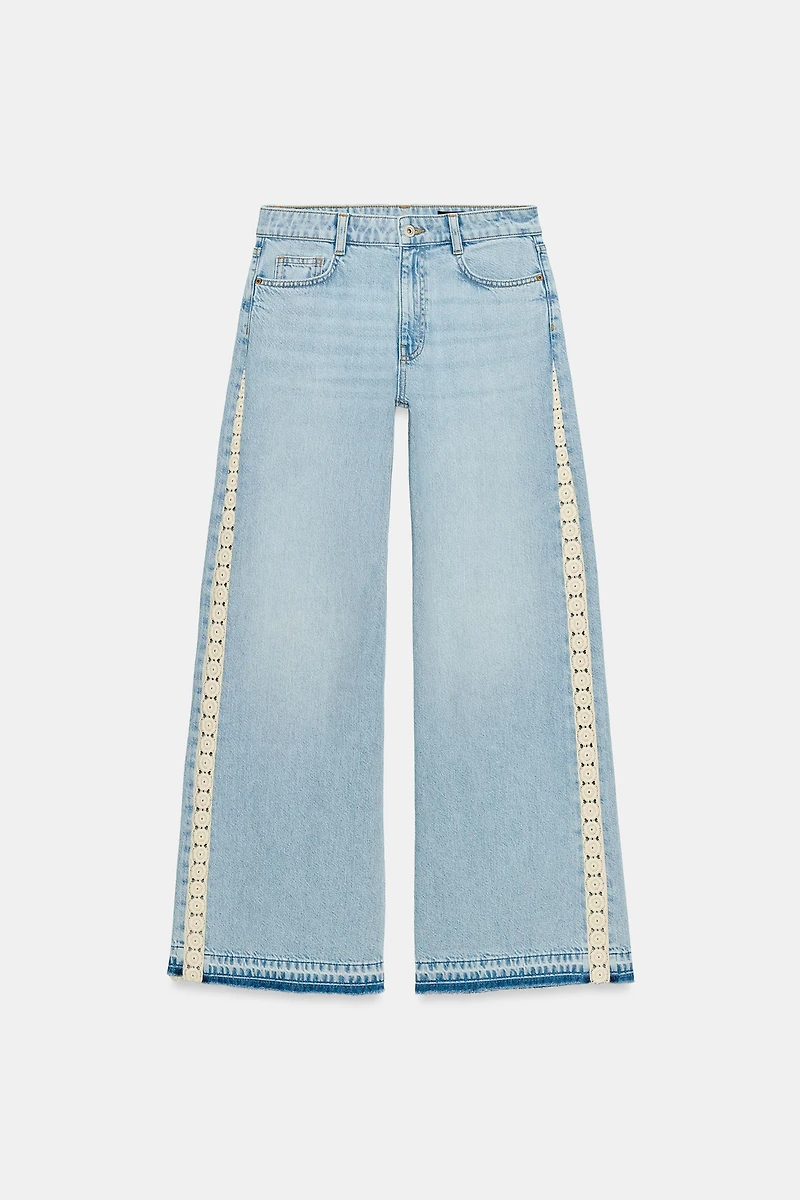 Z1975 HIGH WAIST WIDE LEG CROCHET COMBINED JEANS