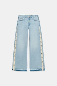 Z1975 HIGH WAIST WIDE LEG CROCHET COMBINED JEANS