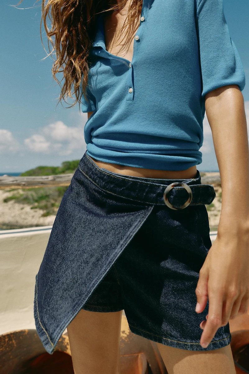Z1975 WRAP DENIM SKORT WITH BUCKLE