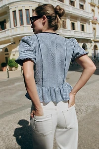 GINGHAM PEPLUM BLOUSE