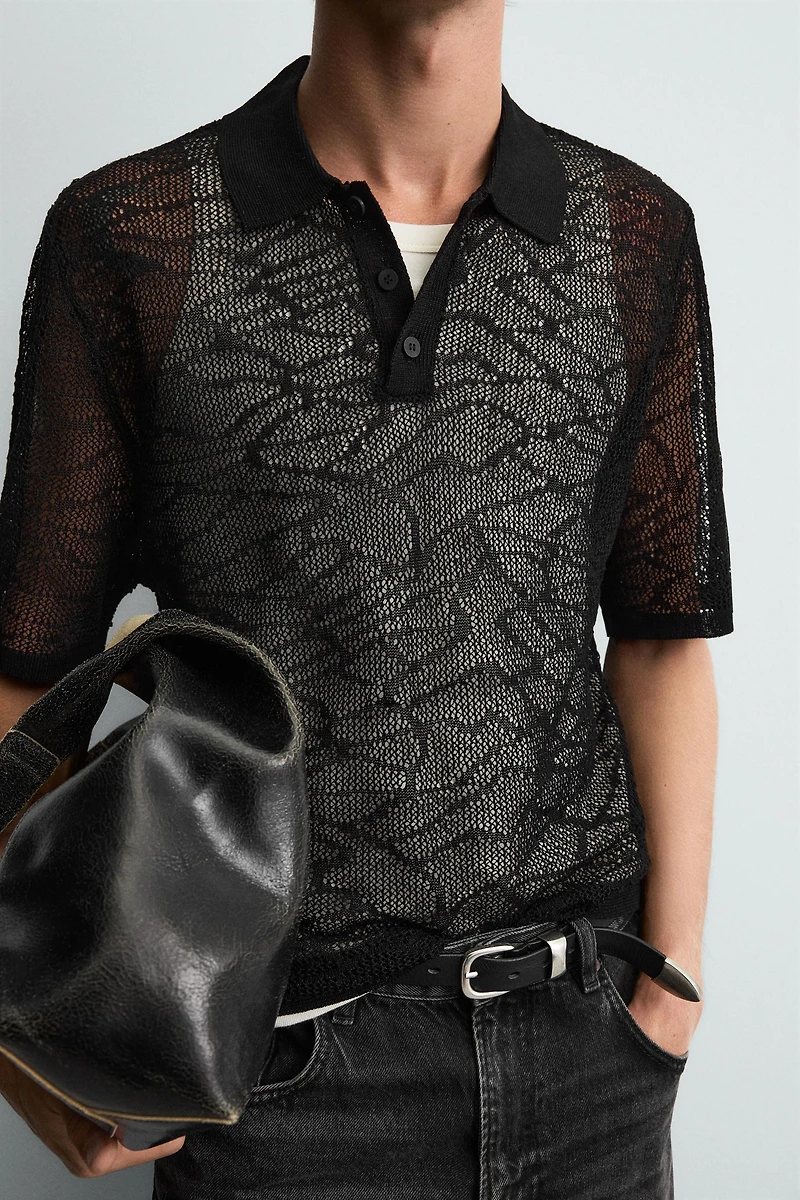 OPEN-KNIT POLO SHIRT