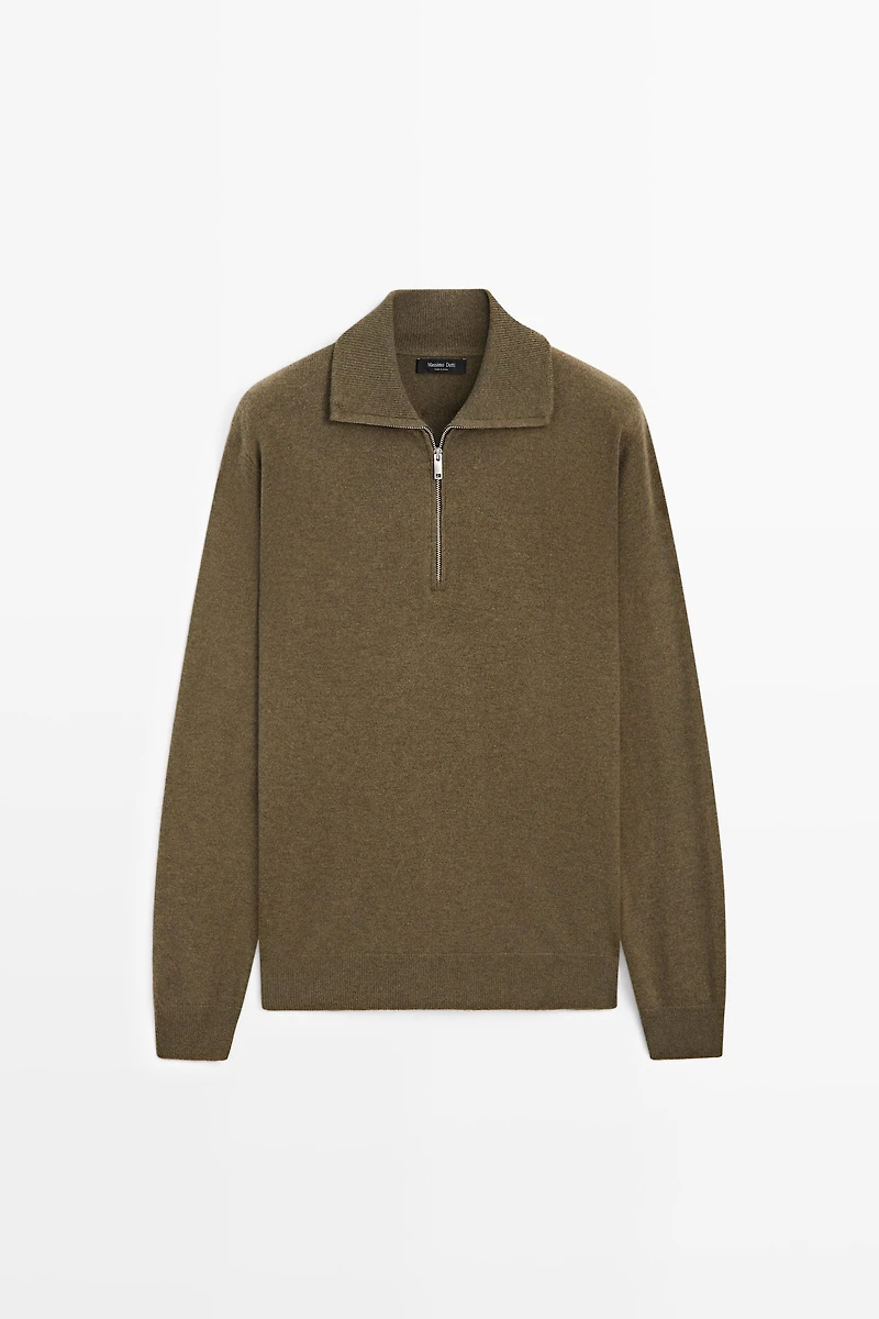 Mock neck zip-up knit sweater