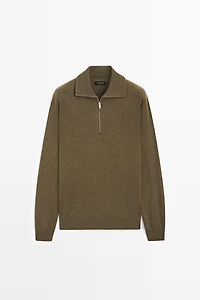 Mock neck zip-up knit sweater