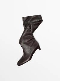Bottes carrées en cuir marron