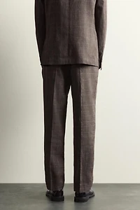 LINEN AND WOOL CHECK SUIT PANTS