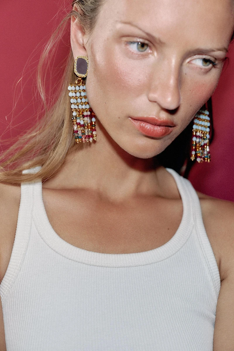 MIRROR CROCHET BEAD EARRINGS