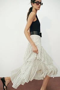 ROBE BIMATIÈRE À POIS AVEC VOLANTS ET CEINTURE