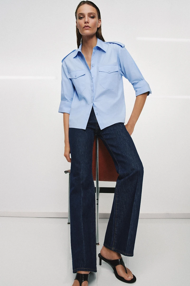 POPLIN SHIRT WITH POCKETS ZW COLLECTION