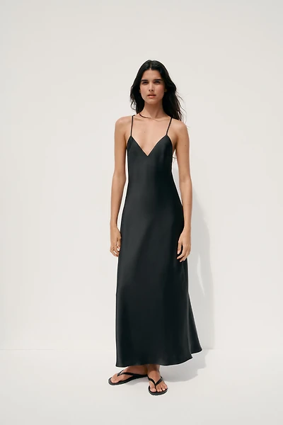 SATIN MIDI DRESS WITH STRAPPY BACK