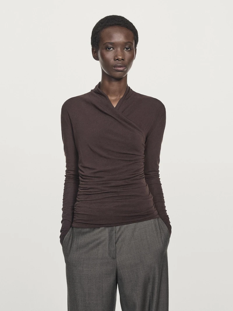 Draped long sleeve T-shirt