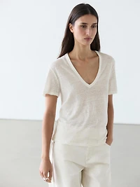 Linen V-neck T-shirt