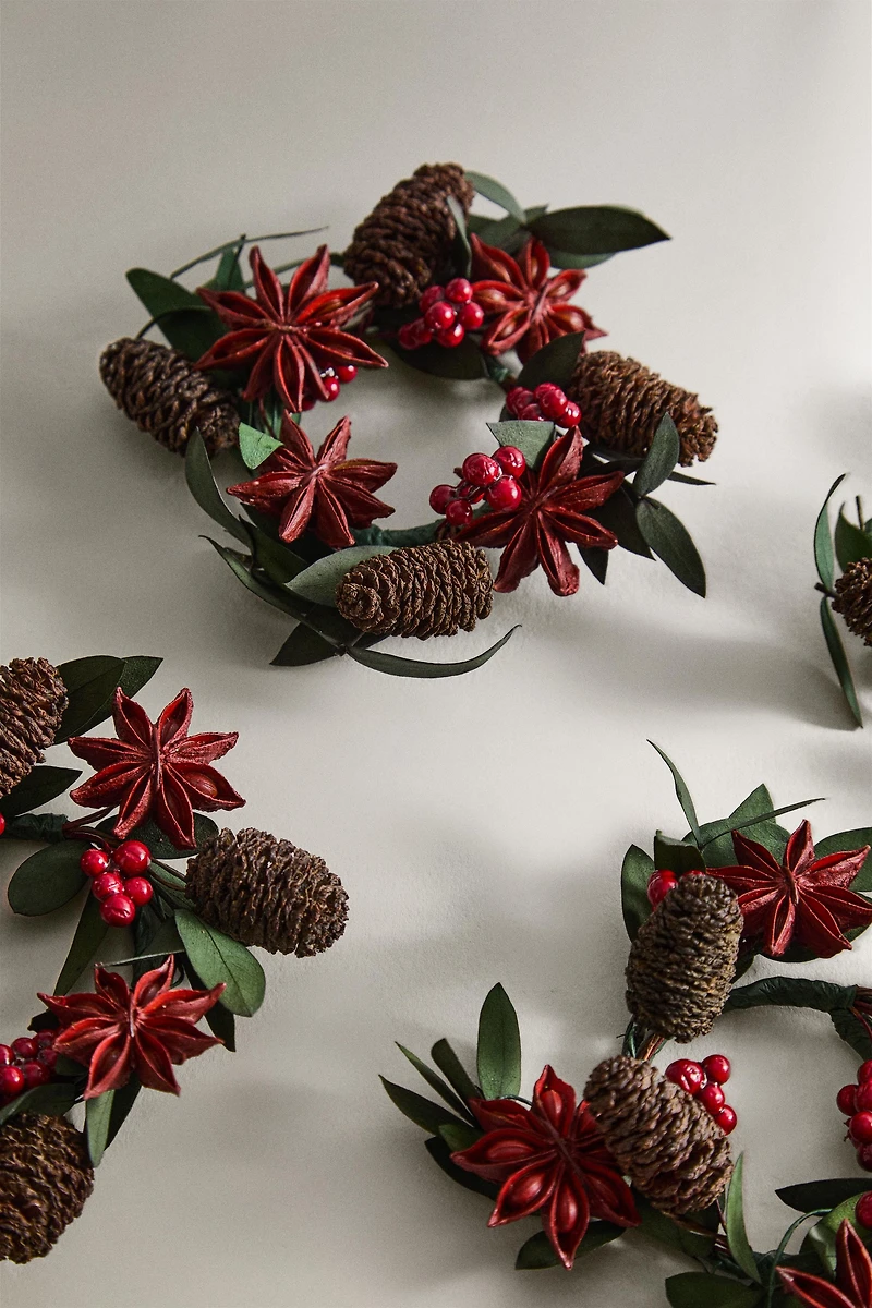 LOT DE 4 RONDS DE SERVIETTE FEUILLES SÉCHÉES NOËL