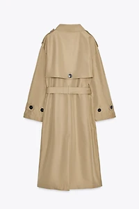 BELTED LONG DOUBLE BREASTED TRENCH COAT