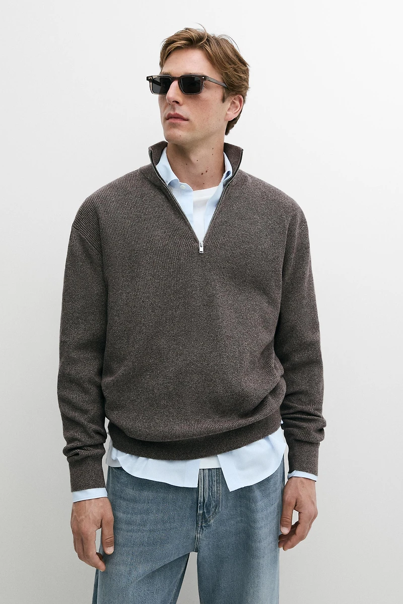 Mock neck knit sweater with zip
