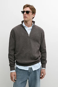 Mock neck knit sweater with zip