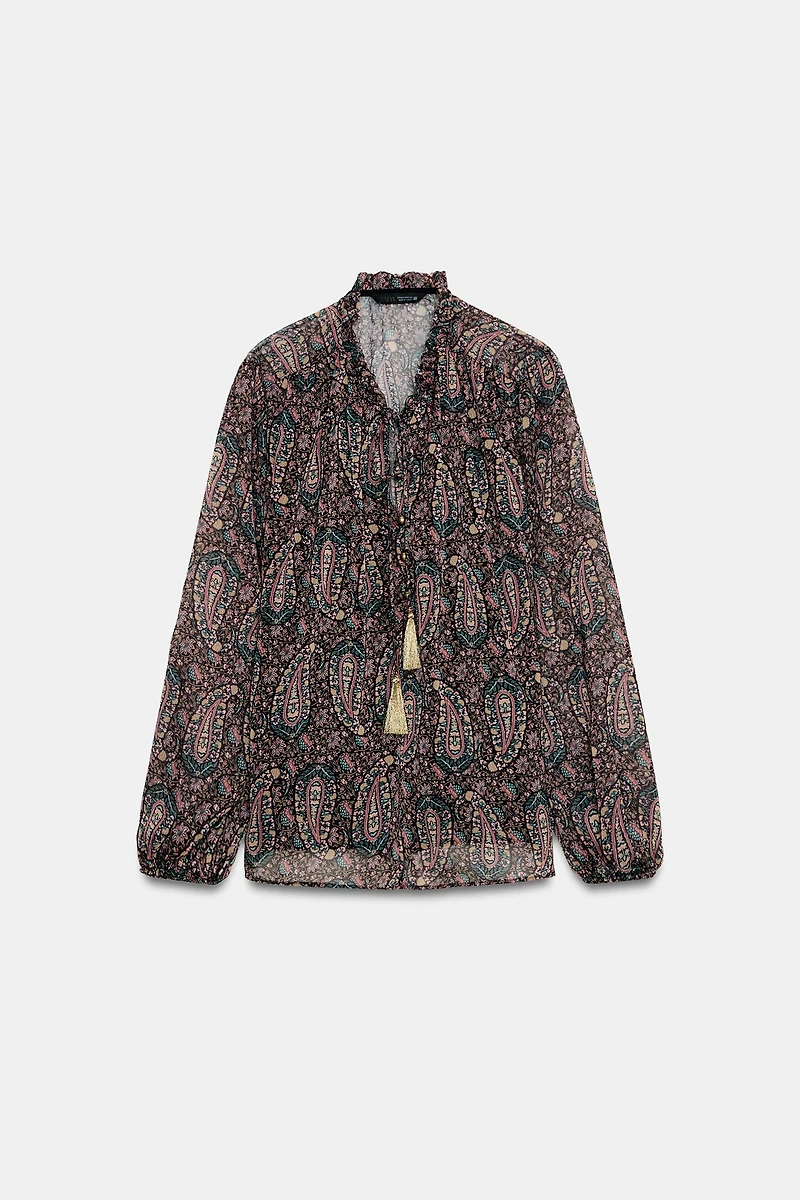 PRINTED SEMI-SHEER BLOUSE