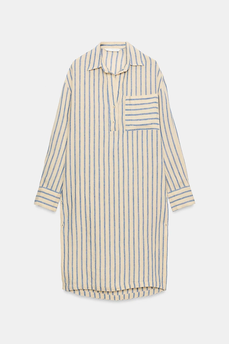 ZW COLLECTION 100% LINEN STRIPED SHIRT DRESS