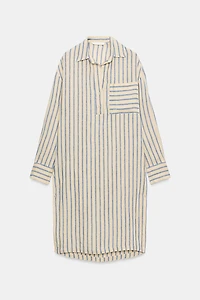 ZW COLLECTION 100% LINEN STRIPED SHIRT DRESS
