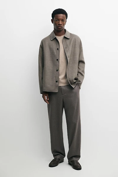 Wool blend overshirt with button detail