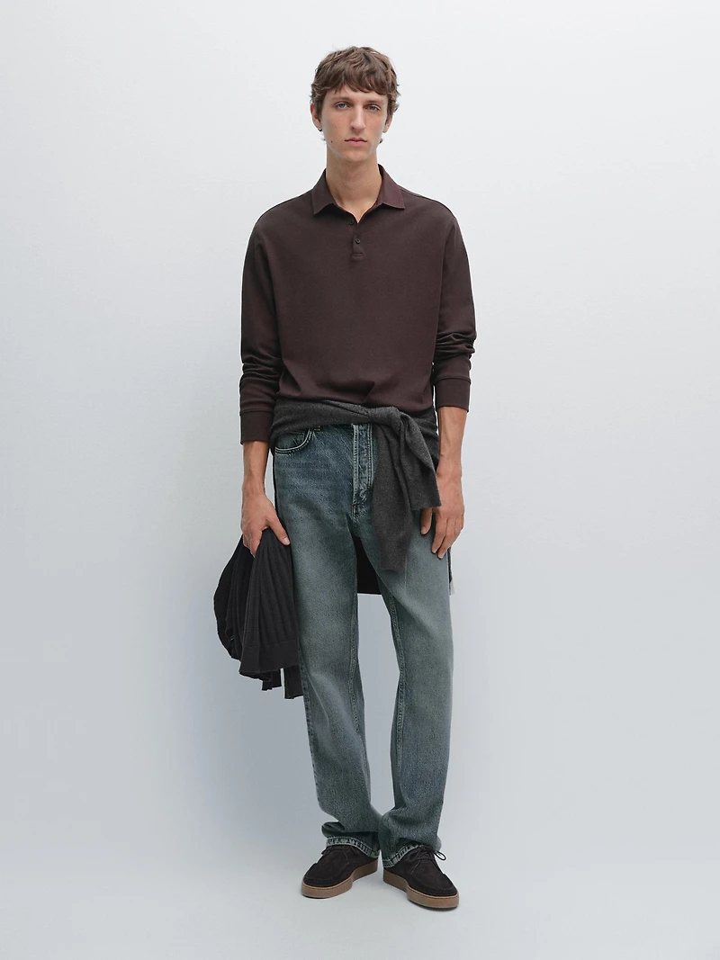 Long sleeve polo shirt with contrast collar