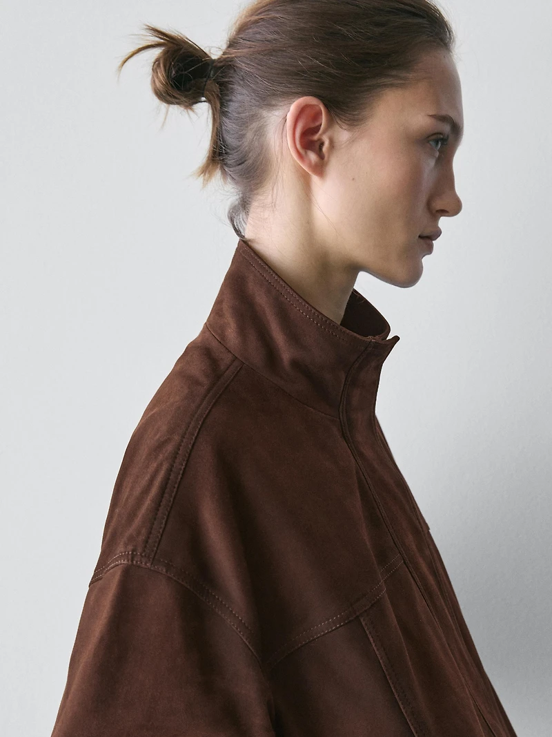 Suede leather bomber jacket