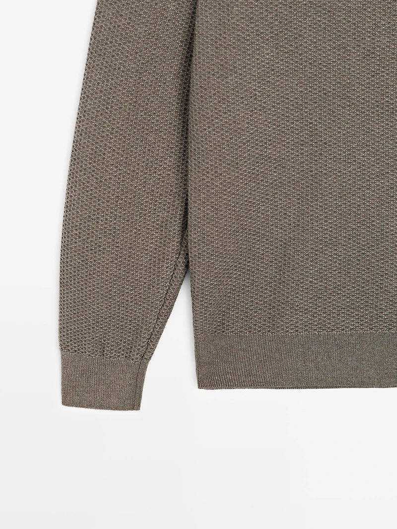 Textured cotton blend knit sweater