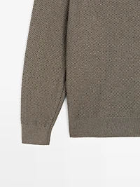 Textured cotton blend knit sweater