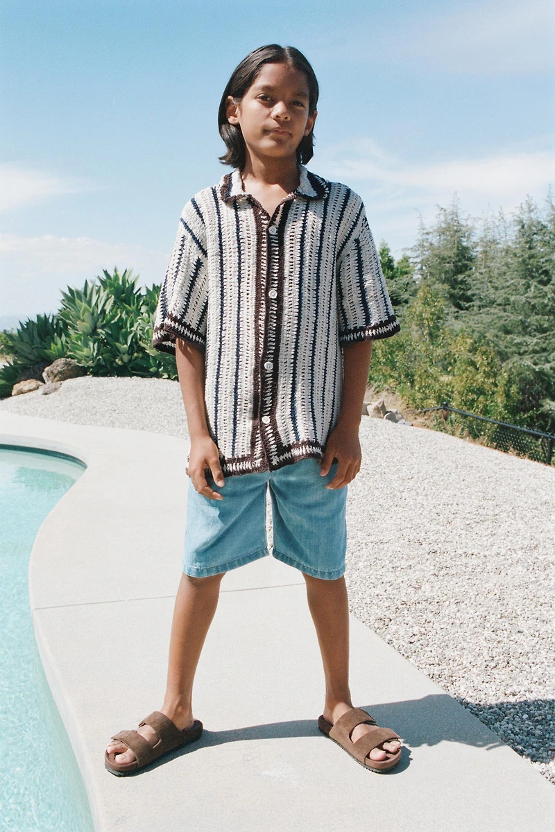 STRIPED CROCHET KNIT OVERSHIRT
