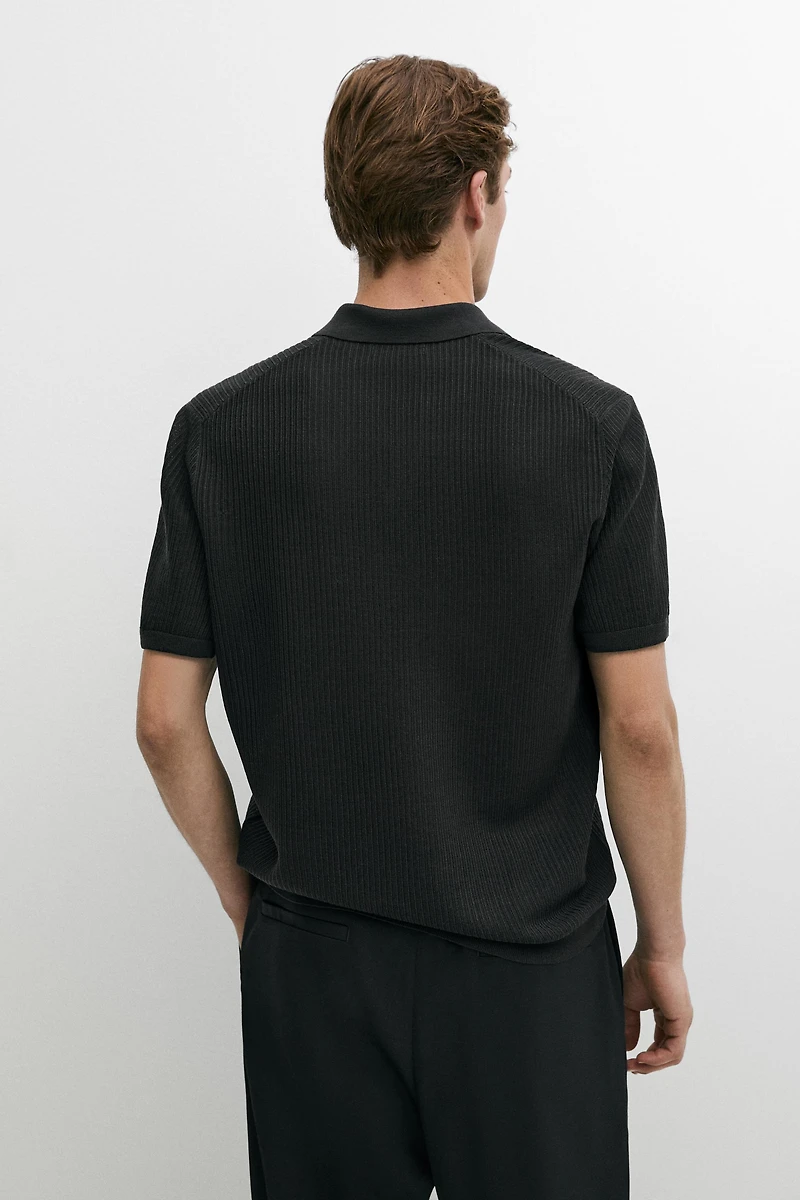 Wool blend short sleeve knit polo