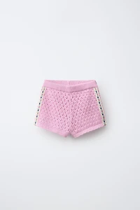 EMBROIDERED FLORAL KNIT SHORTS