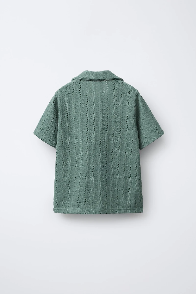 CUT KNIT SPREAD COLLAR SHIRT