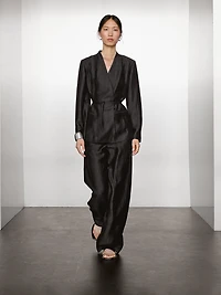 Linen blend palazzo trousers with darts