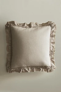 LINEN THROW PILLOW COVER WITH A LACE TRIM