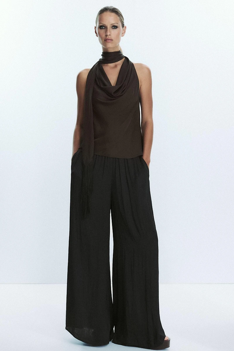 FRINGED SATIN EFFECT TOP