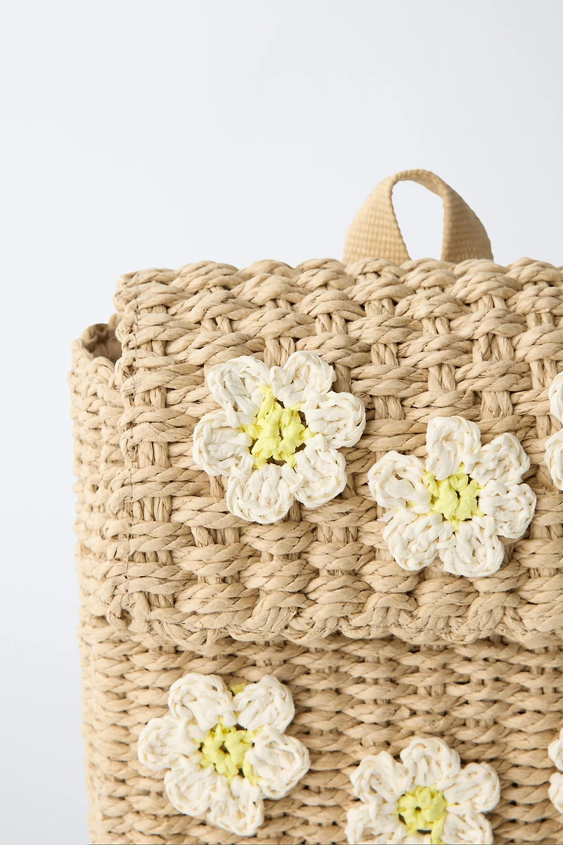 RAFFIA EFFECT FLORAL BACKPACK