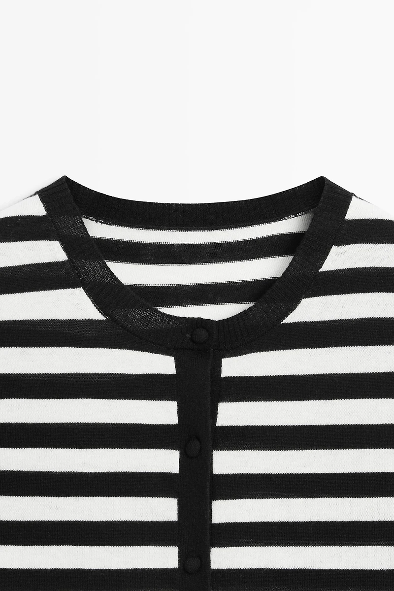 Striped short sleeve knit cardigan