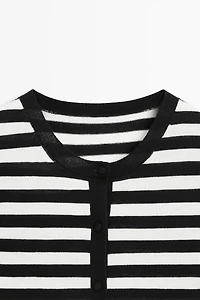 Striped short sleeve knit cardigan