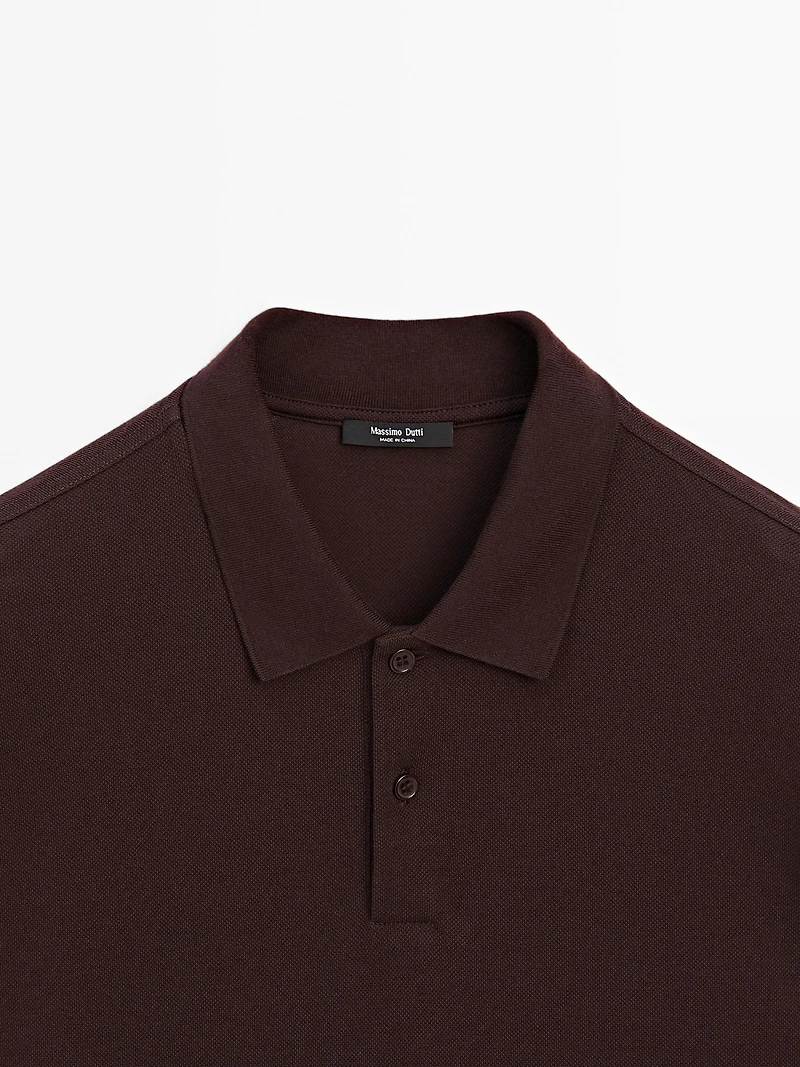 Long sleeve mercerised cotton piqué polo shirt