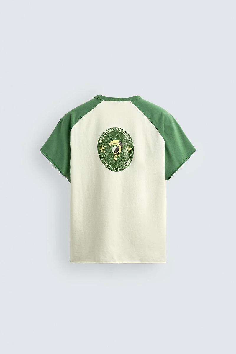 BRAZIL PRINT COLOR BLOCK T-SHIRT