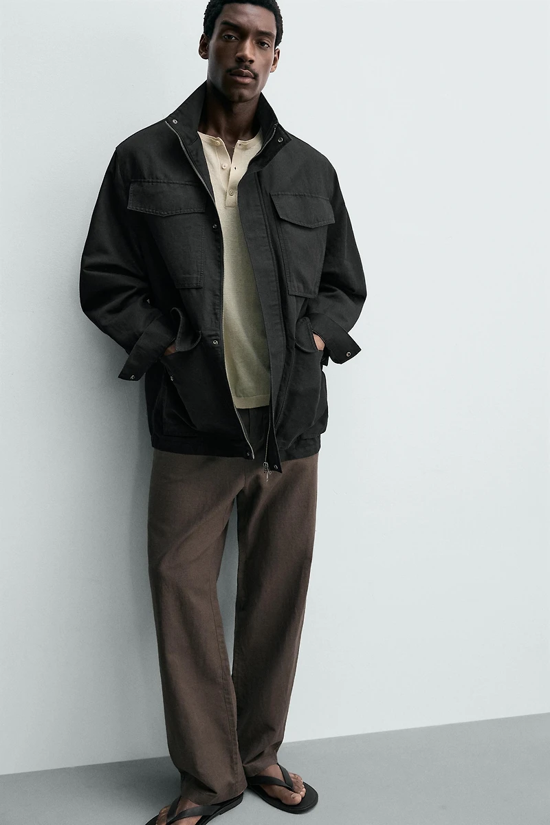WASHED UTILITY POCKET OVERSHIRT